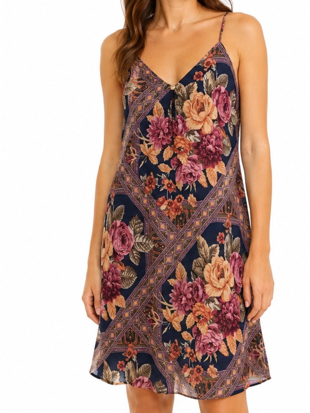 Vintage Y2K Circa 2000 Floral Paisley Slip Dress Made USA Small